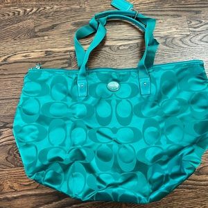 Fun turquoise Nylon Coach Tote, like new!